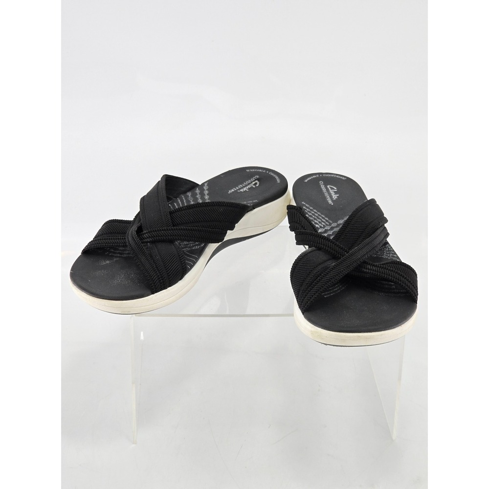 Clarks Cloudsteppers Arla Kaylie Sandals Womens 9 W Black Strappy Wedge - Good
